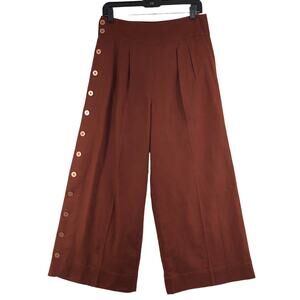 Anthropologie Womens Size 2 Pants Wide Leg Button Detailing Rust Red Stretch